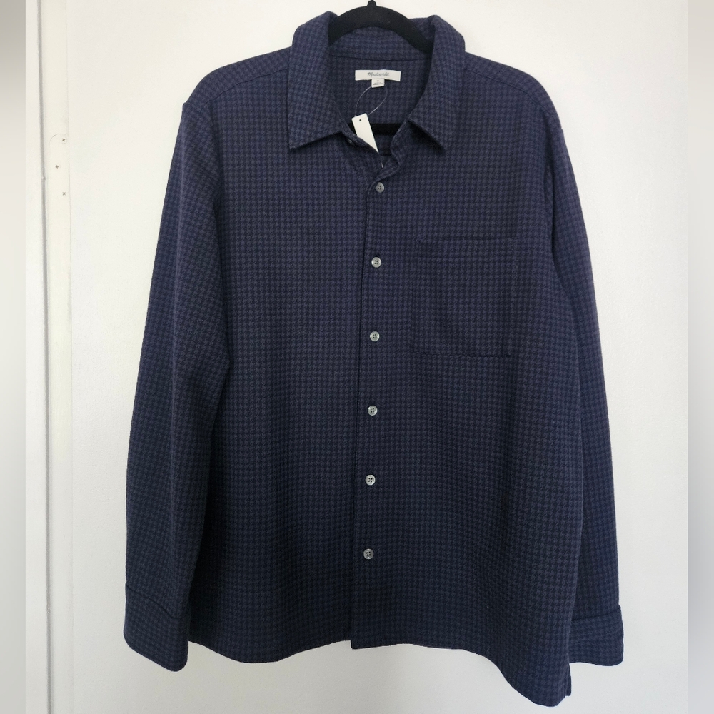 Men's Medium The Devoe Knit Shirt Navy Houndstooth Button-Up